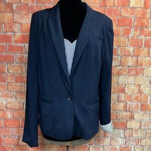 JCPenney Solid Blue Knit Blazer with Striped‎ Lining